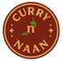 Logo for Curry 'n' Naan: round with brown background, gold border, text, and a green chili pepper.