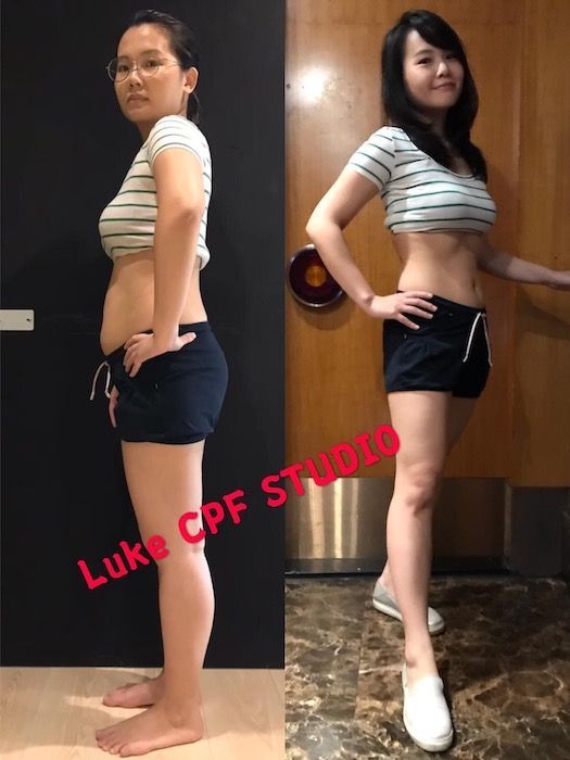 A before and after photo of a woman with luke cpf studio written on the bottom