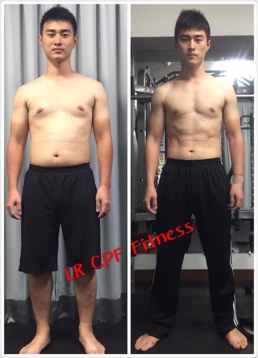 A before and after picture of a man with the word fitness on the bottom