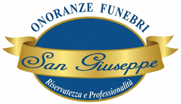 Logo for Onoranze Funebri San Giuseppe, blue and gold ribbon emblem with “Riservatezza e Professionalità”