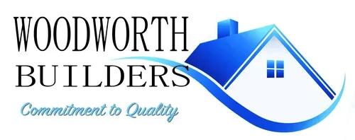 The logo for woodworth builders shows a house with a blue roof.