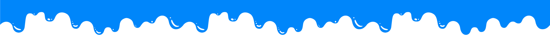 Blue-and-white abstract banner with scalloped blue top and bottom borders on a white background