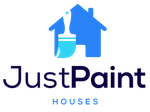 JustPaint Houses logo with a blue house and paintbrush icon above the name