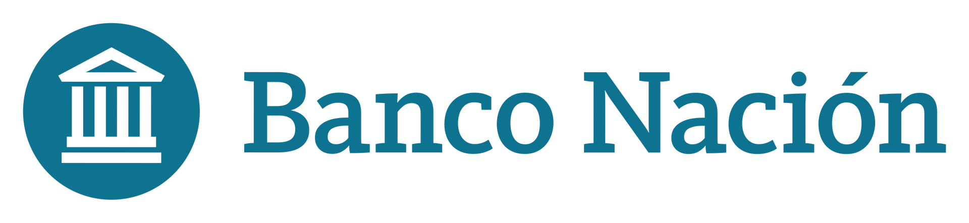 Logotipo de Banco Nación con icono de edificio color turquesa y texto sobre fondo blanco.