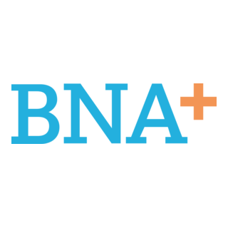 Logotipo de BNA+ en texto azul y naranja sobre fondo blanco.