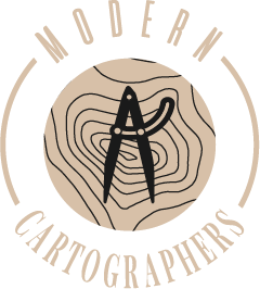 A logo for modern cartographers with a compass in the center