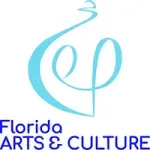 Florida Arts & Culture logo with a light blue abstract figure and text on white background