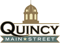 Quincy Main Street logo with gold capitol dome and black-and-gold text on white background