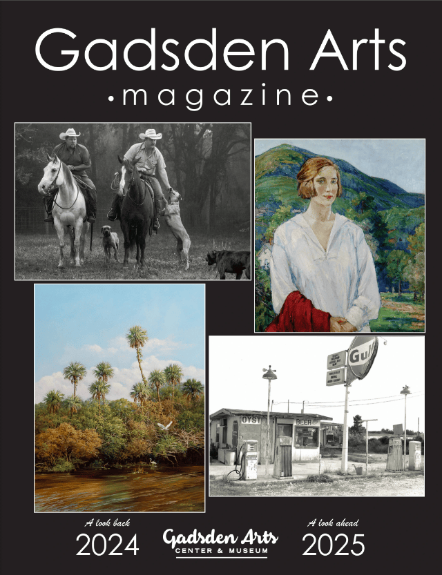 Gadsden Arts magazine cover with four artworks and “2024” and “2025” at the bottom
