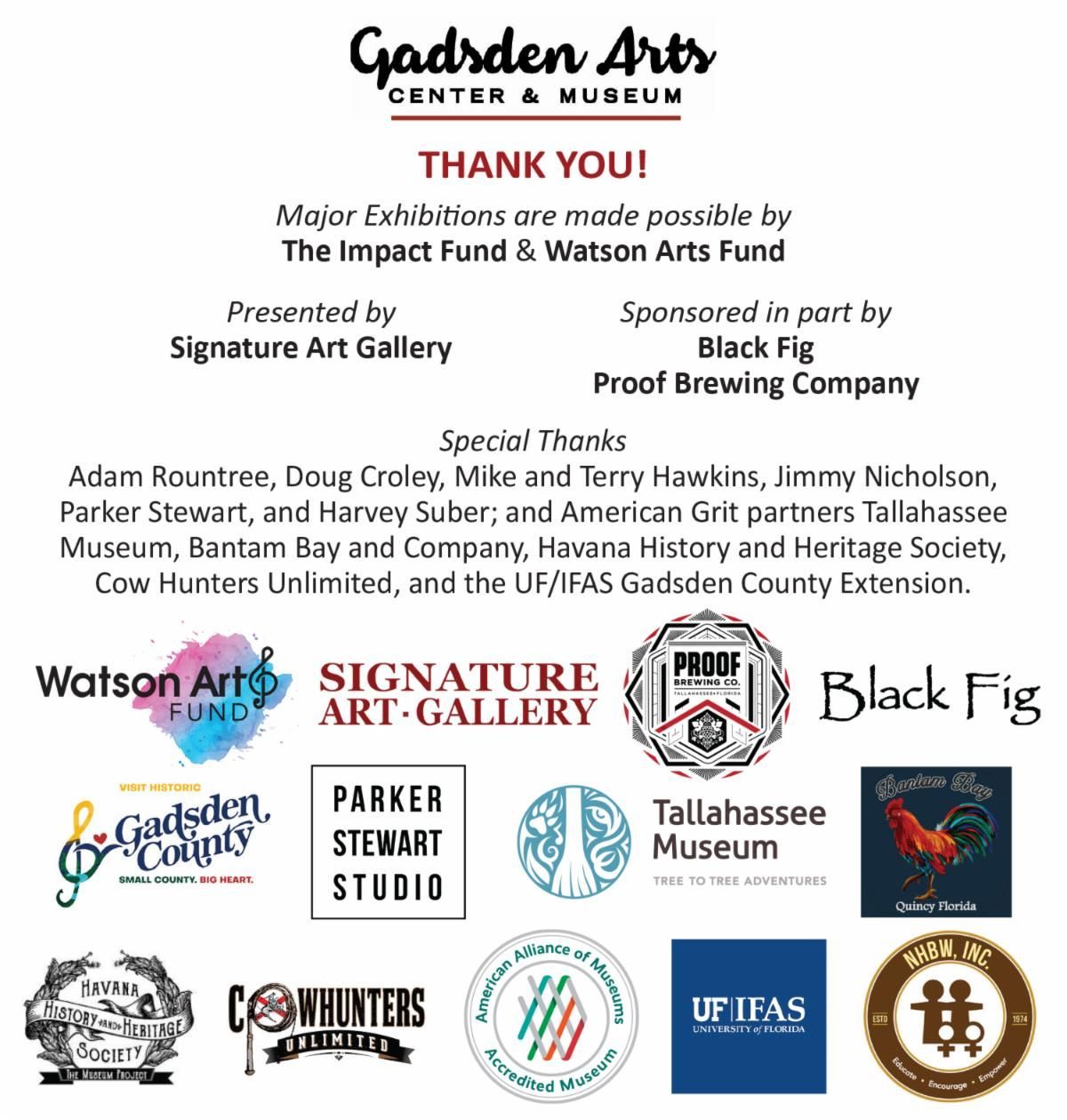 Garden Arts Center & Museum thank-you poster with sponsor logos and names on a white background