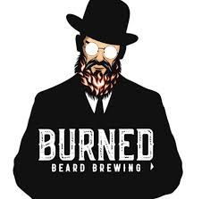Logo of a bearded man in a black hat and coat with “BURNED BEARD BREWING” text