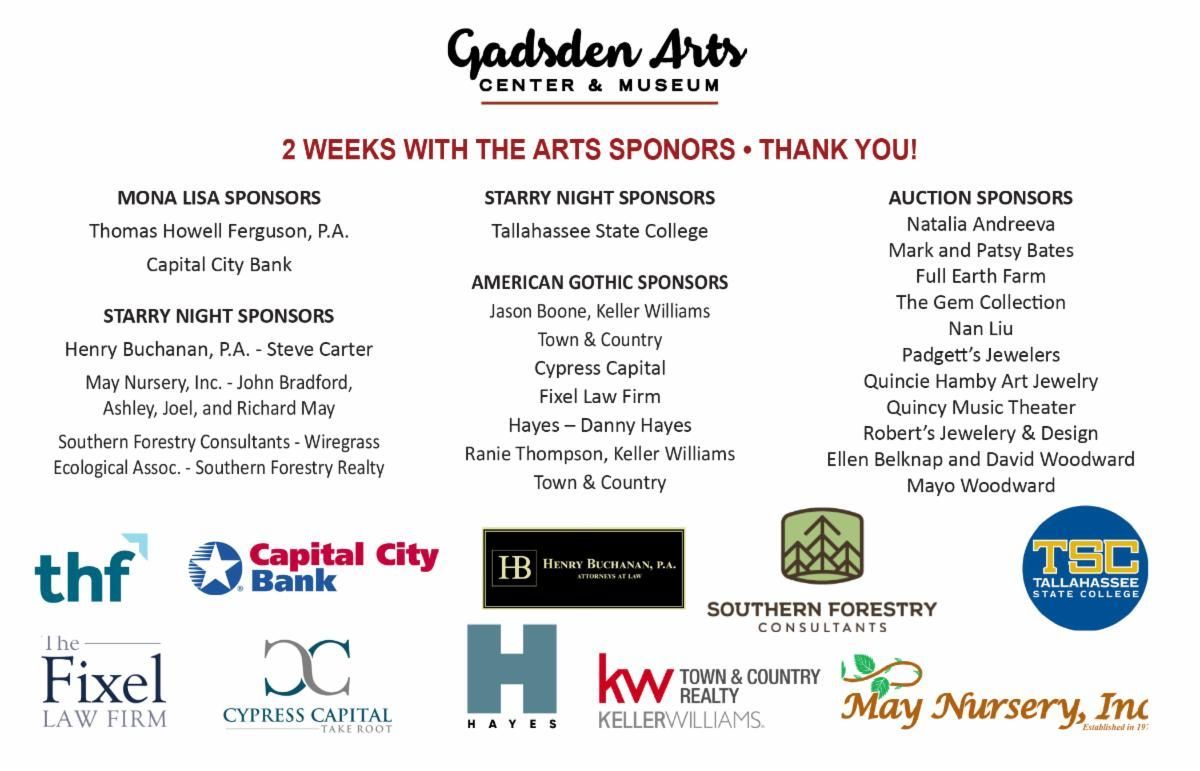 Garden Arts sponsor thank-you poster with logos and event details on a white background
