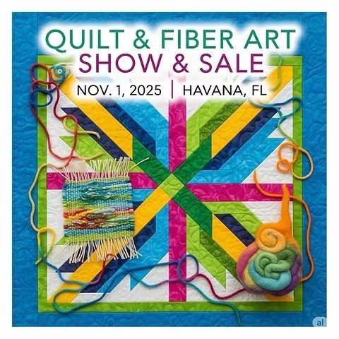 Quilt art show and sale poster with colorful stitched design; Nov. 1, 2025, Havana, FL