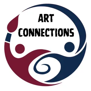 Art Connections logo in red and blue with abstract figures forming a circular design