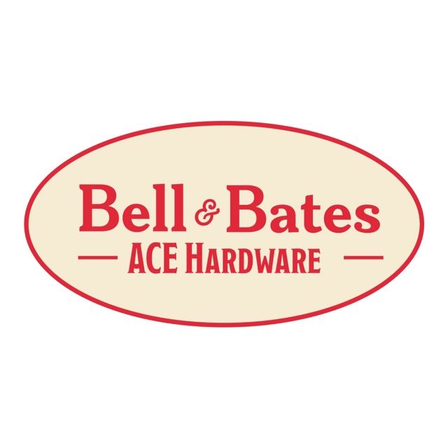 Bell & Bates Ace Hardware logo in red on a beige oval background