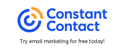 Constant Contact logo with blue and orange icon and text, plus tagline “Try email marketing for free today!”
