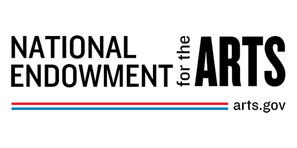 National Endowment for the Arts logo with black text, red and blue lines, and arts.gov URL