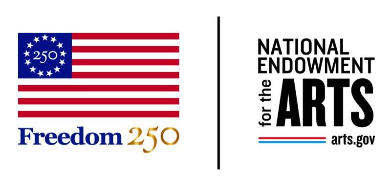 Freedom 250 and National Endowment for the Arts logos with American flag icon on white background