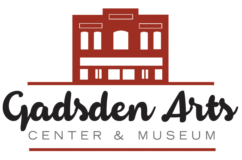 Gadsden Arts Center & Museum logo with a red building icon and black script text