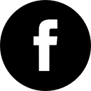 White Facebook “f” logo on a black circular background