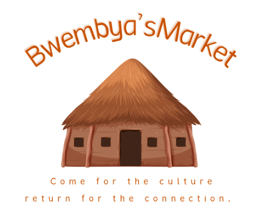 Bwembya’s Market logo with a thatched hut and the tagline “Come for the culture, return for the connection.”