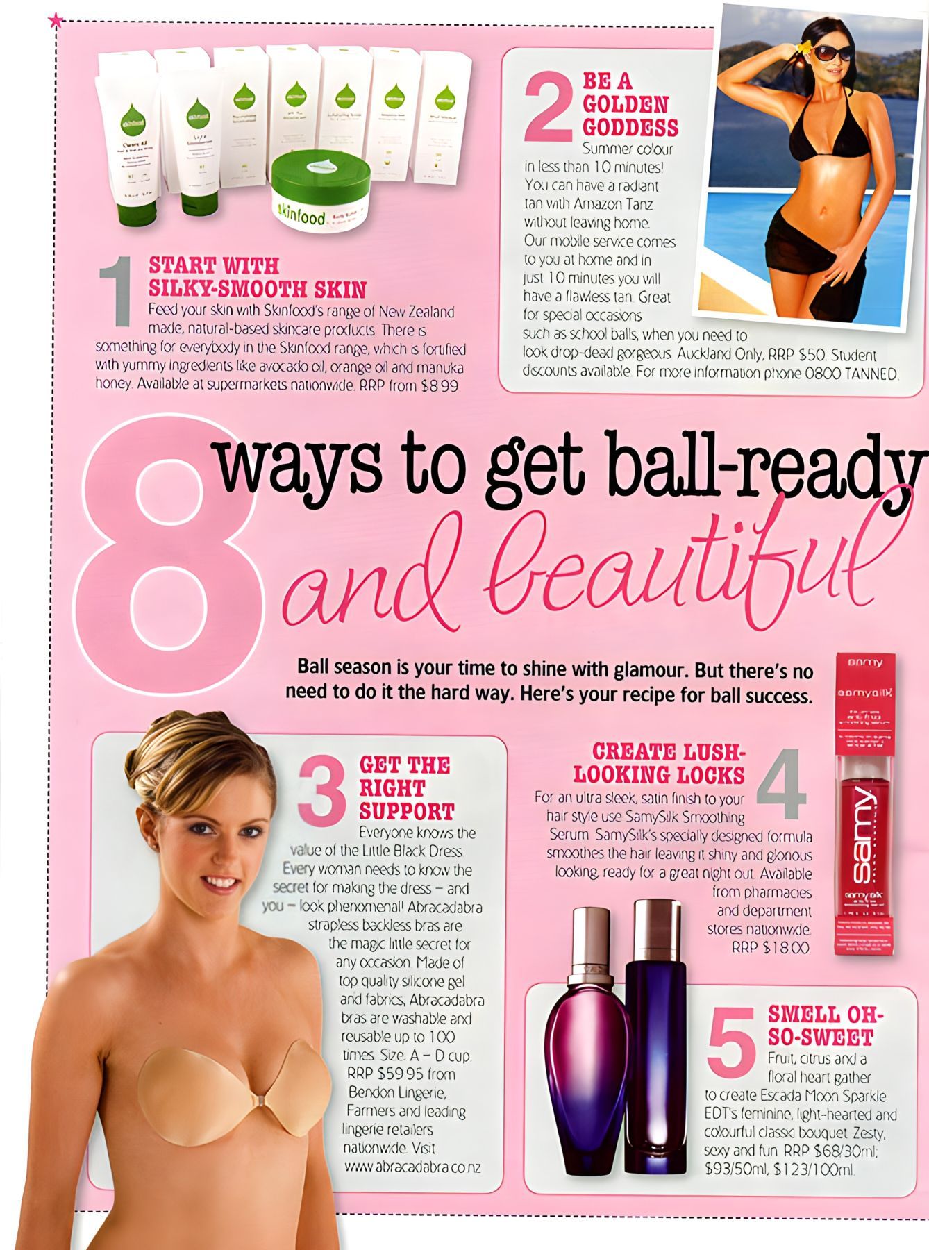Magazine advertisement 2008 fashion stylists endorse Abracadabra's innovative adhesive bras NZ.