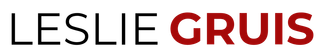 Leslie Gruis text logo in black and red