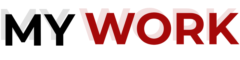 My Work in text in black and red