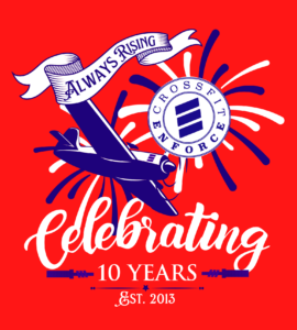 A logo for celebrating 10 years of crossfit