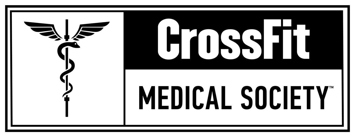 A black and white logo for the crossfit medical society