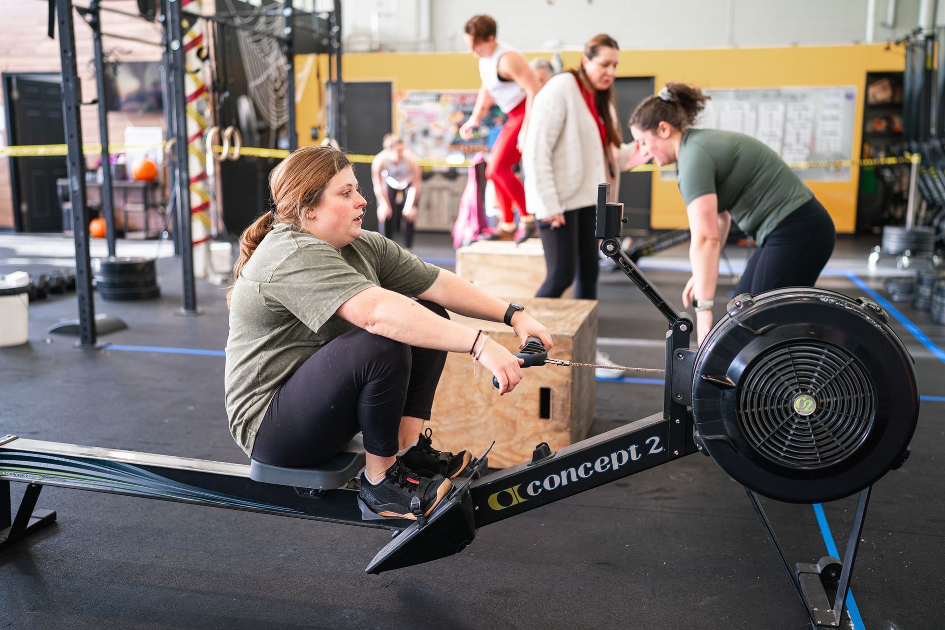 Member rowing during a class.