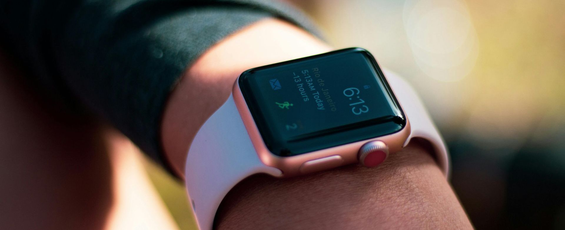 A person is wearing an apple watch on their wrist.