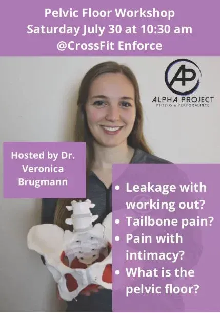 A poster for a pelvic floor workshop on saturday july 30 at 10:30 am