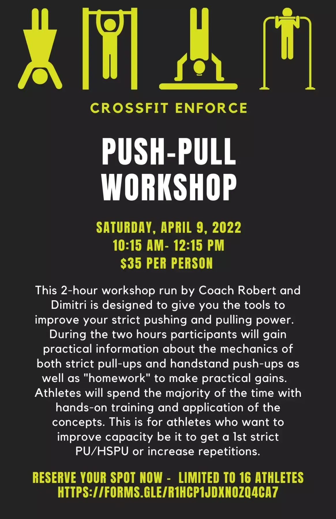 A poster for a push-pull workshop on april 8 2022