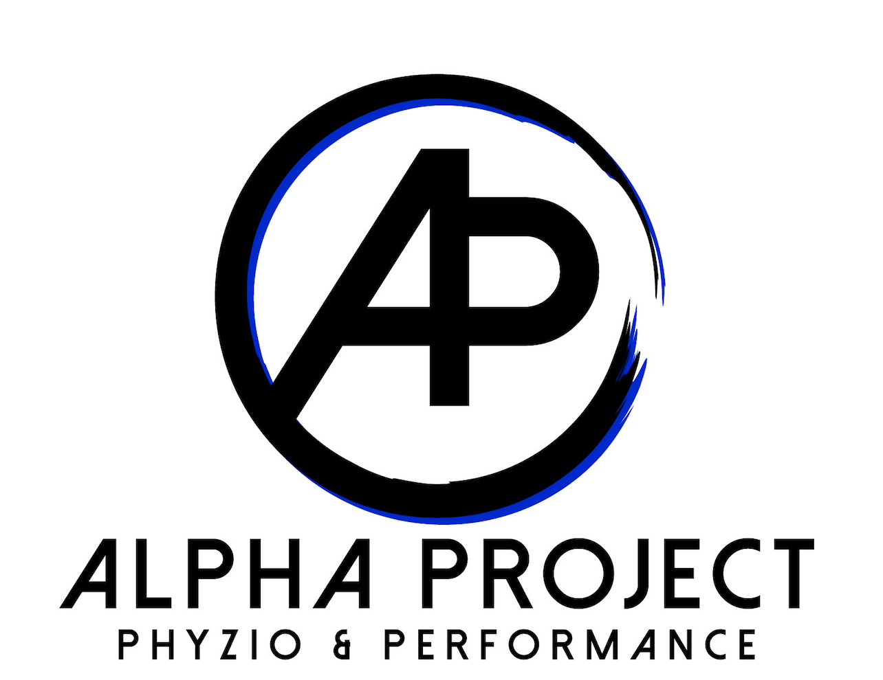 A logo for alpha project physio & performance with a letter p in a circle.