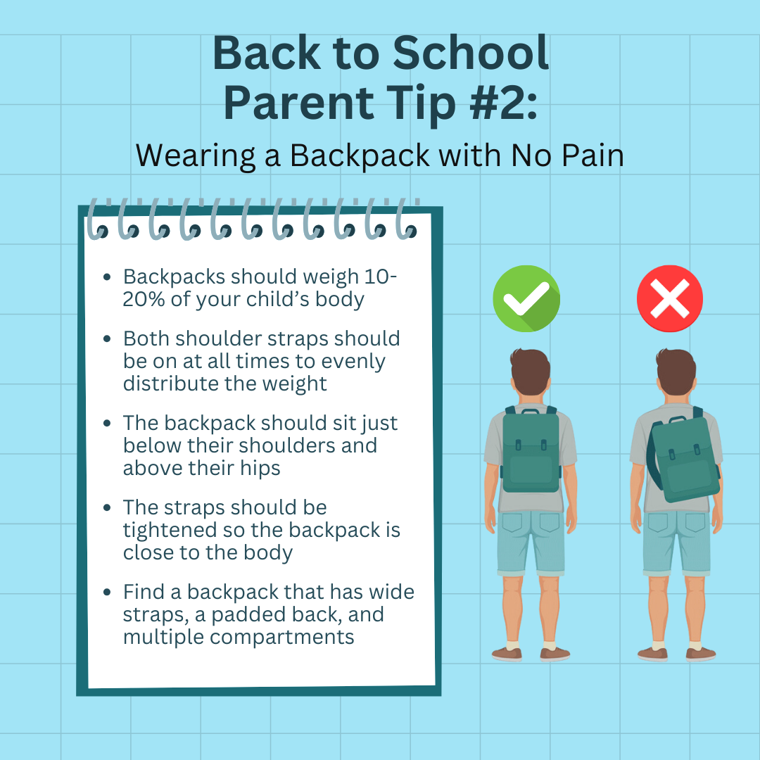 Back to school parent tip # 2 : wearing a backpack with no pain