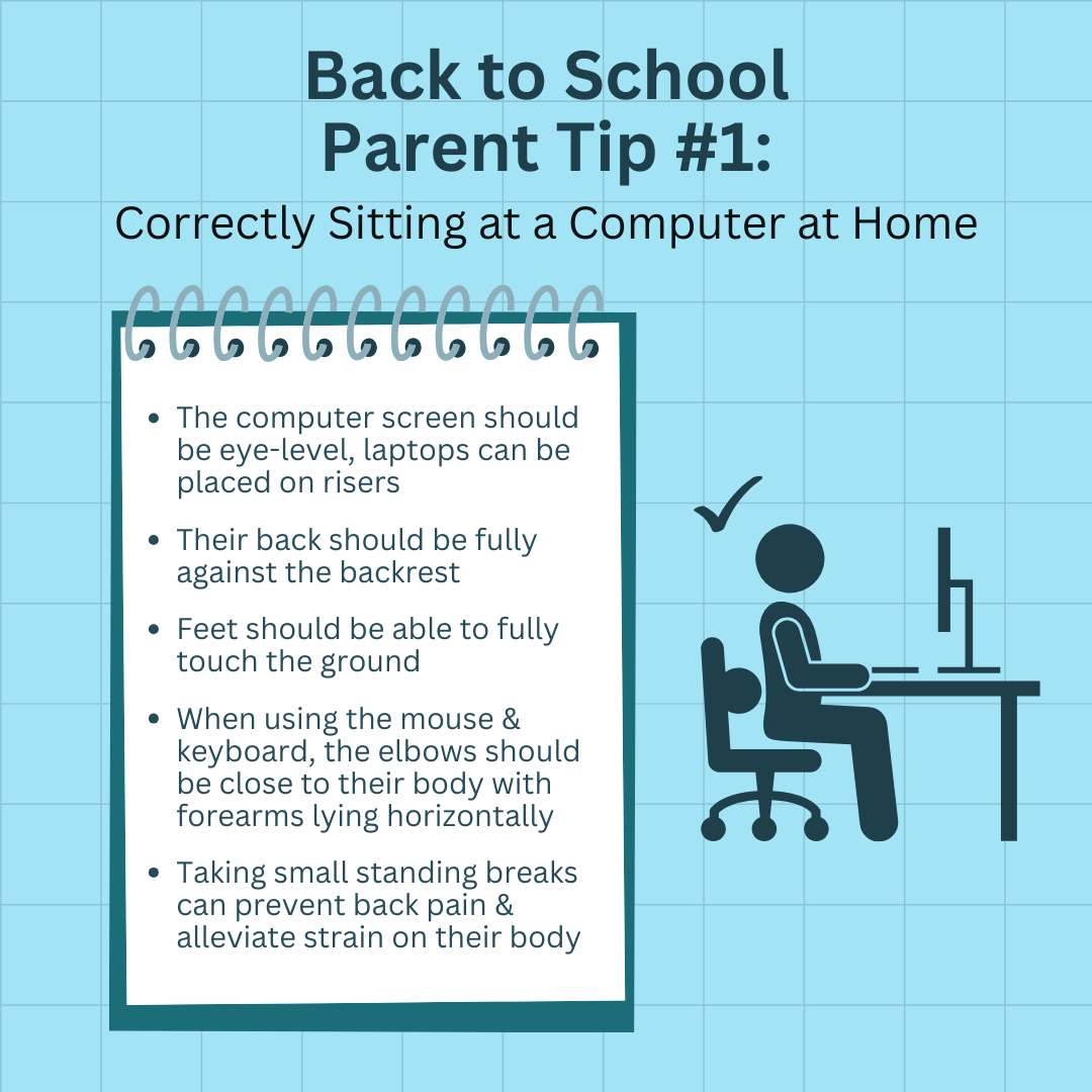 Back to school parent tip # 1 correctly sitting at a computer at home