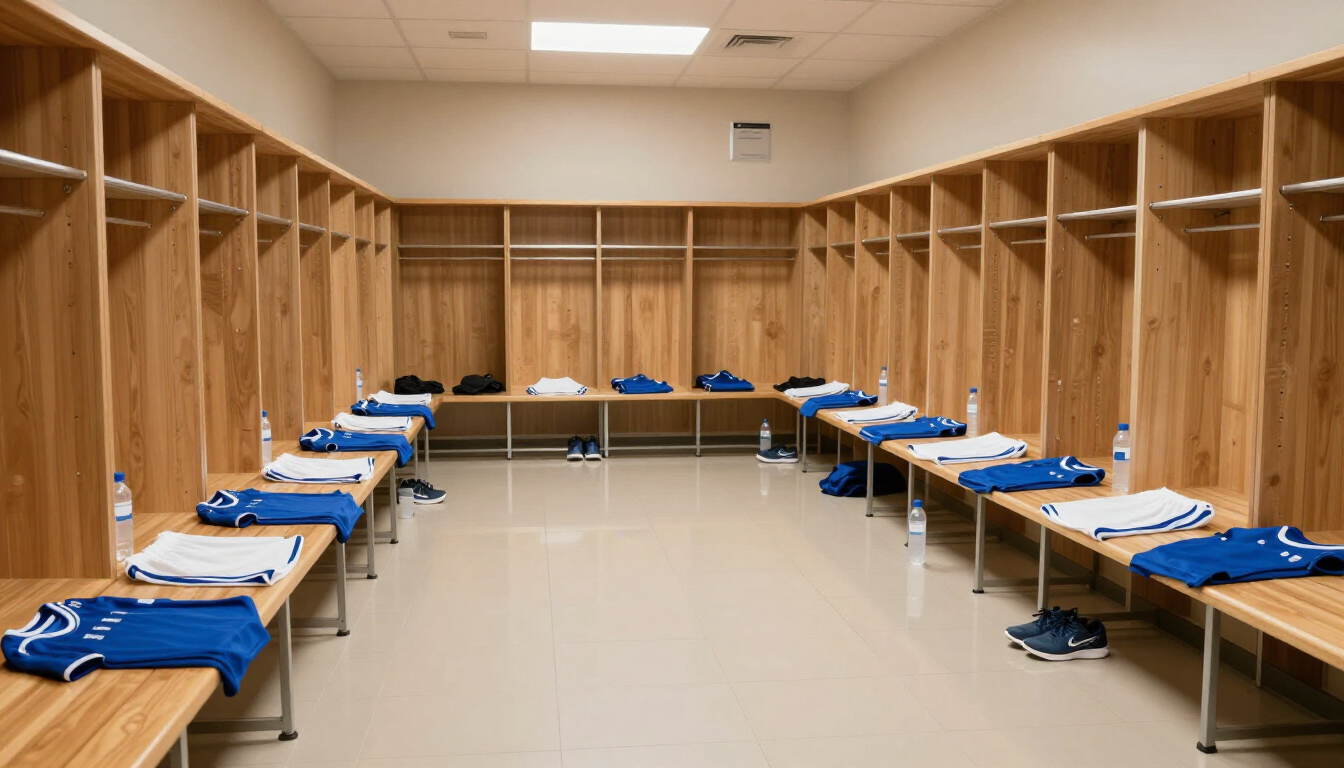 A serene stadium locker room