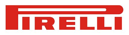 Logo Pirelli in rosso con un disegno rettangolare stilizzato su sfondo bianco.