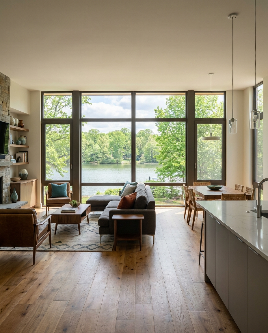 Warm wood flooring in a contemporary Reston, VA townhome
