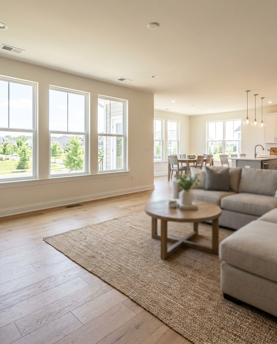 Wide-plank hardwood flooring in a newer Ashburn, VA home