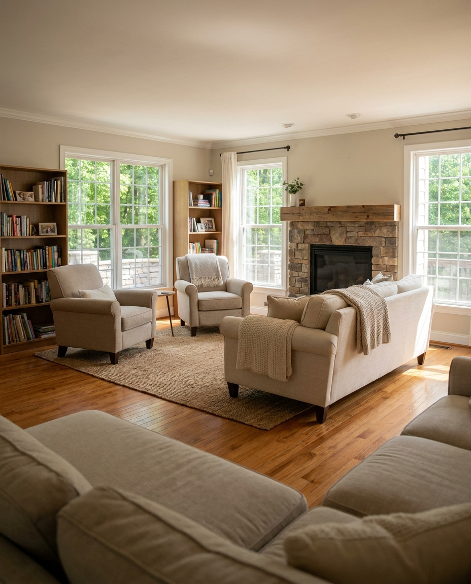 Warm oak hardwood flooring in a Sterling, VA family home