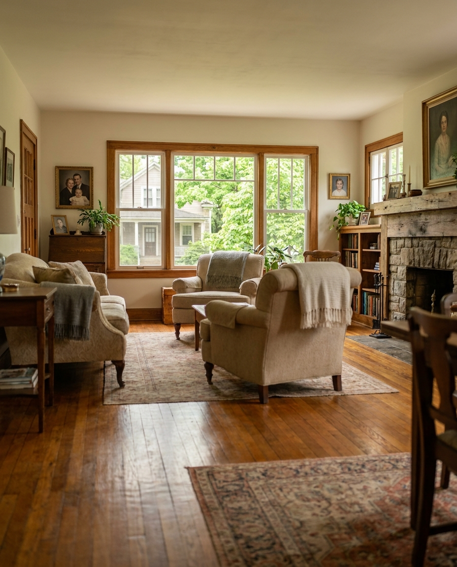 Warm refinished oak hardwood in an established Herndon, VA home