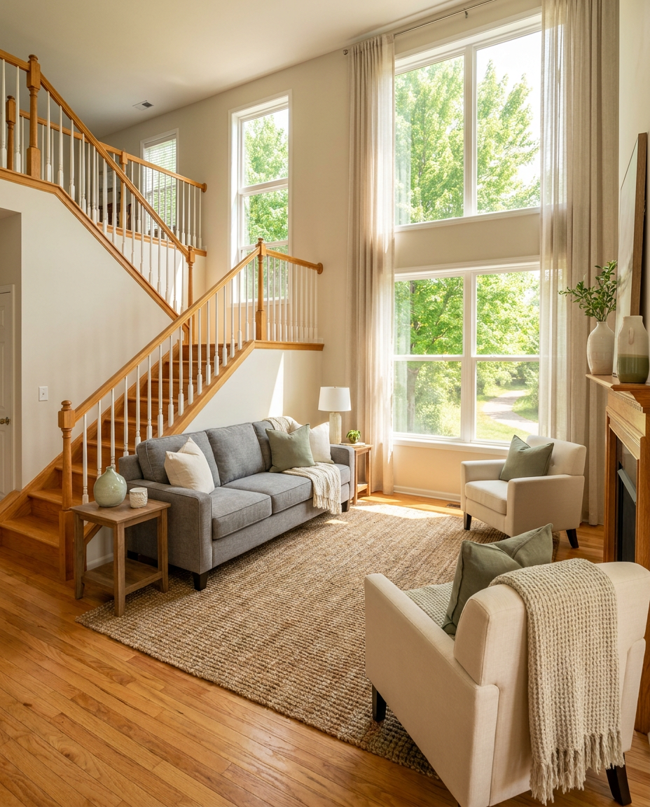 Warm oak hardwood flooring in a Burke, VA family home
