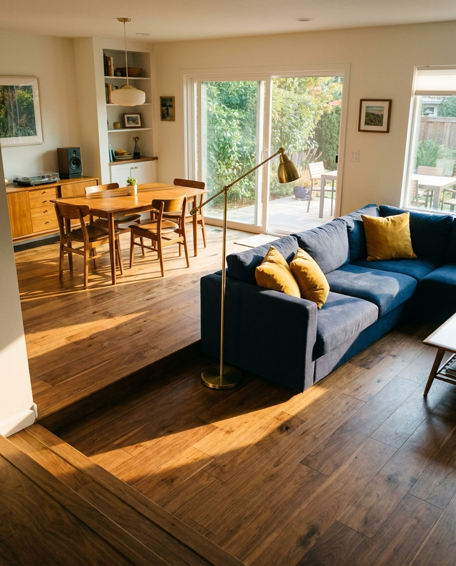 Warm oak hardwood flooring in a Springfield, VA family home