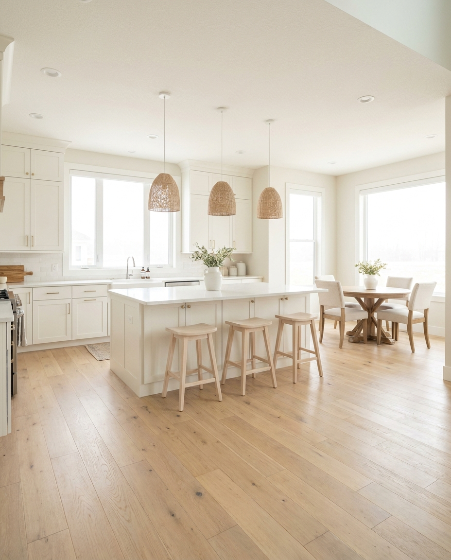 Light white oak hardwood flooring in a Chantilly, VA kitchen