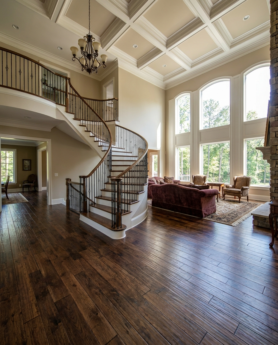 Rich dark hickory hardwood flooring in a Fairfax Station, VA custom home