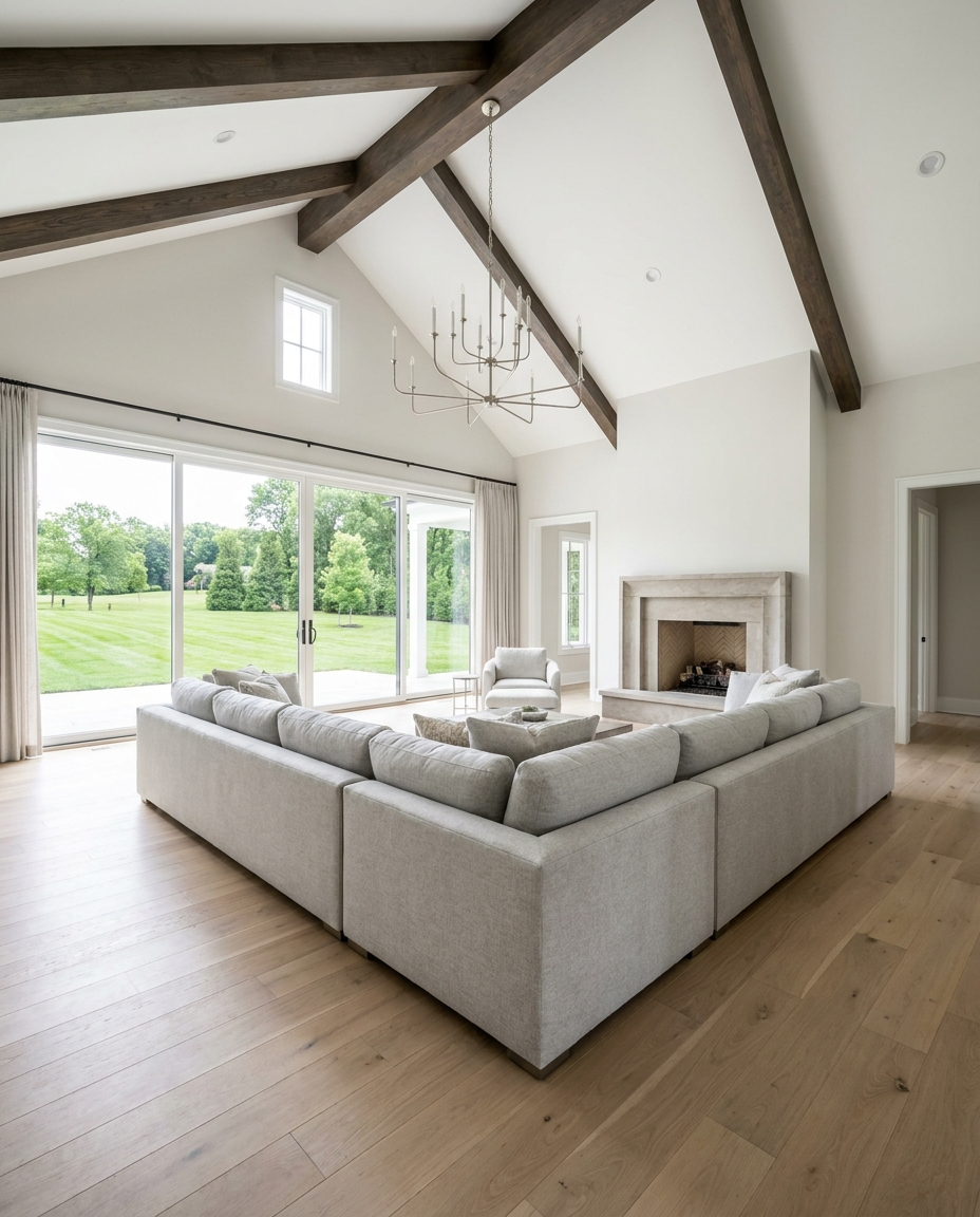 Light wide-plank oak hardwood flooring in a Potomac, MD estate home
