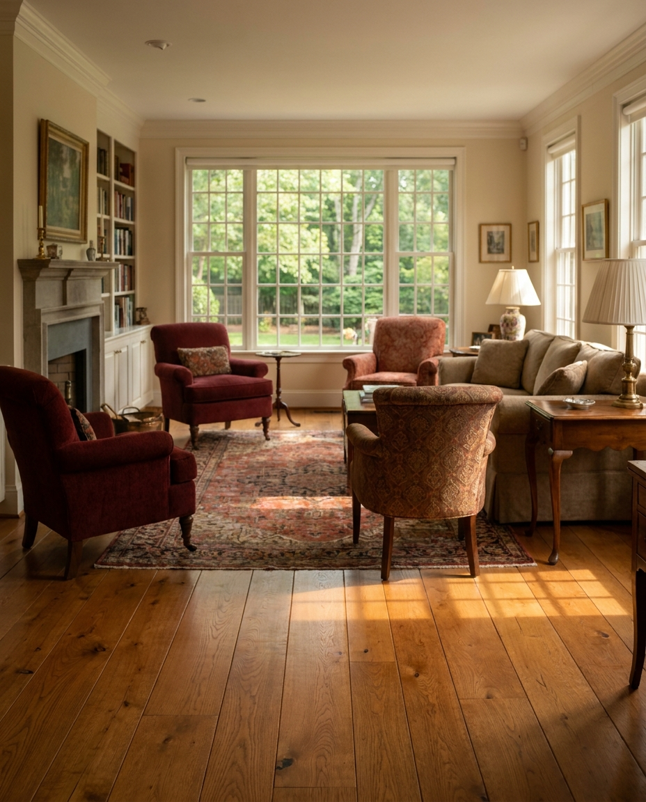 Warm hardwood flooring in a McLean, VA living room