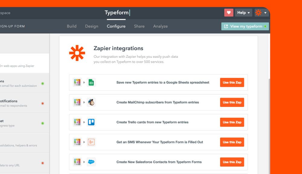 Browser-based app dashboard with lists of add-ons and orange action buttons on a dark header interface
